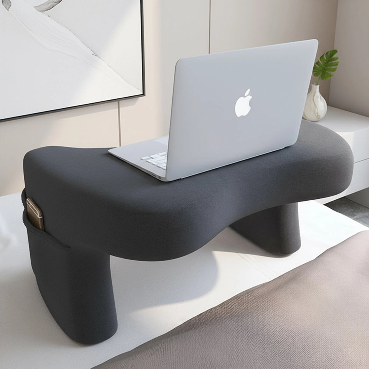 Lap Desk Pillow Ergonomic Backrest Built-In Armrests & Side Pocket