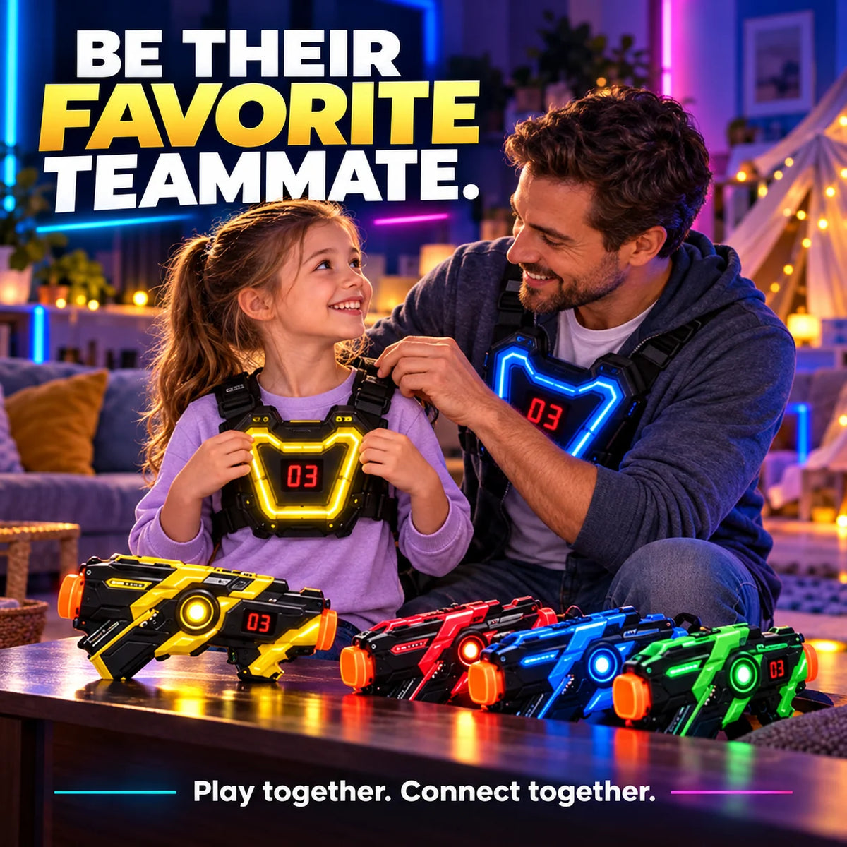 Laser Tag Set Infrared Blasters Light-Up Targets Sound & Vibration Feedback