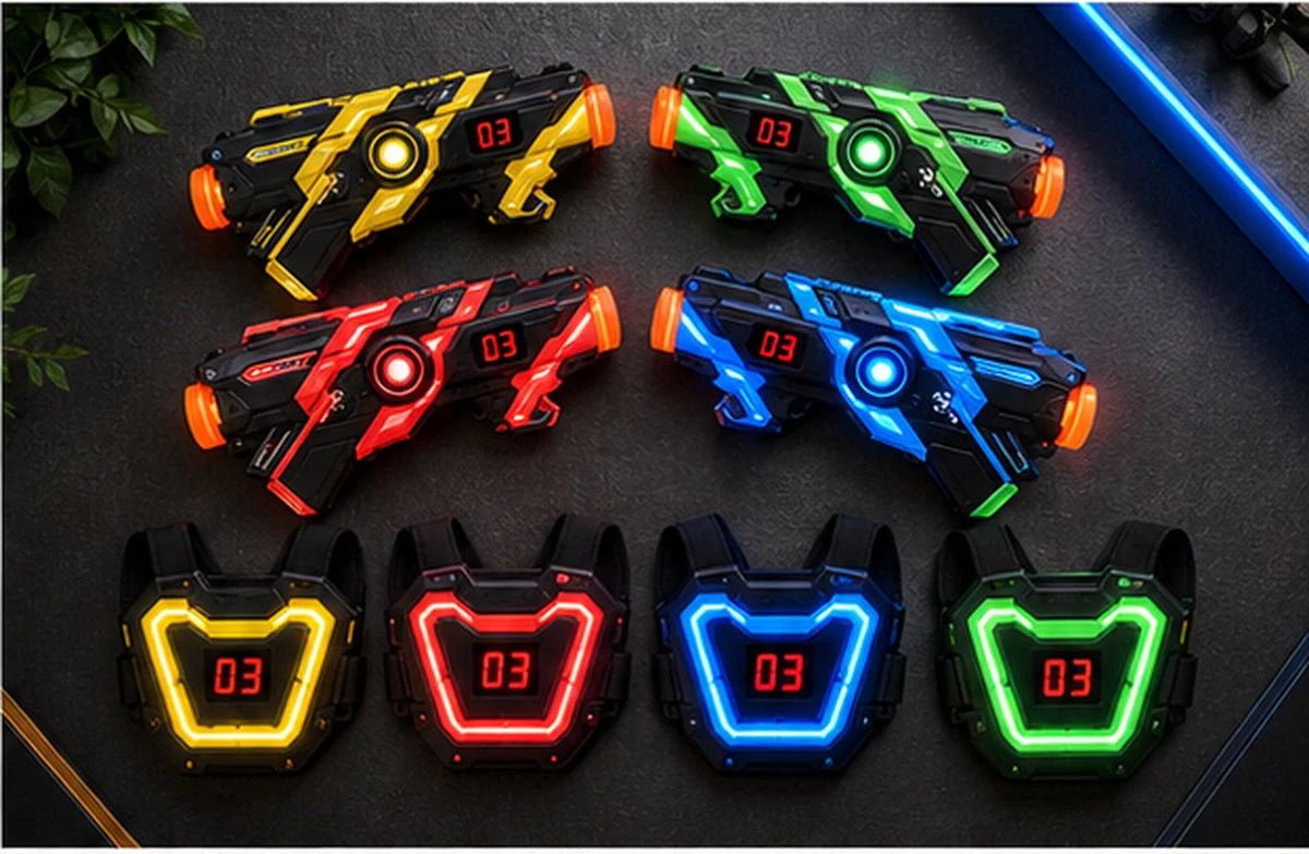 Laser Tag Set Infrared Blasters Light-Up Targets Sound & Vibration Feedback