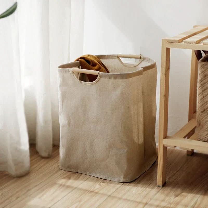 Laundry Basket Cotton Linen Foldable Space-Saving With Handles