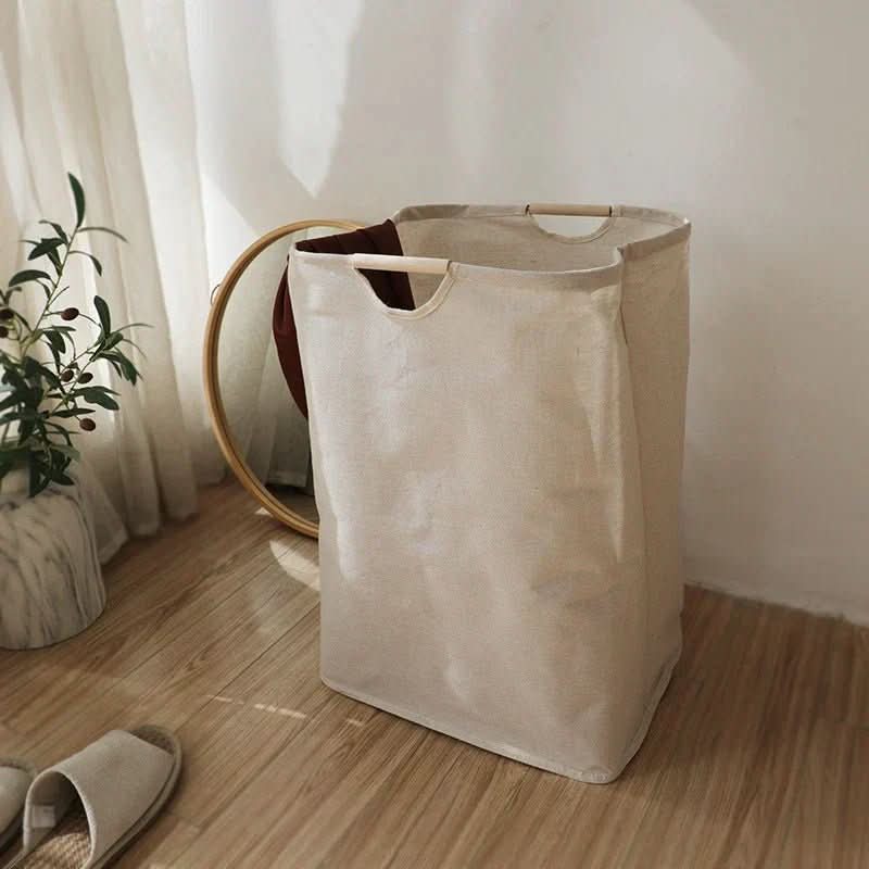 Laundry Basket Cotton Linen Foldable Space-Saving With Handles