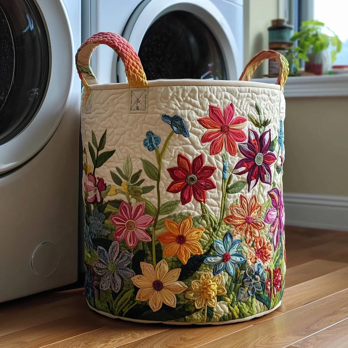 Laundry Basket Hand-Quilted Appliqué Reinforced Handles 60L Capacity