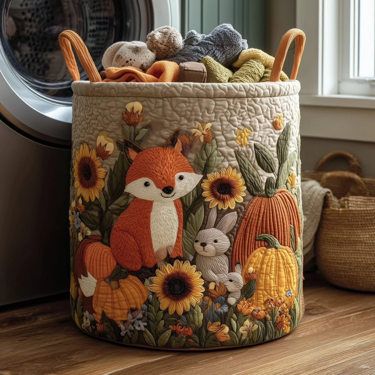 Laundry Basket Hand-Quilted Appliqué Reinforced Handles 60L Capacity