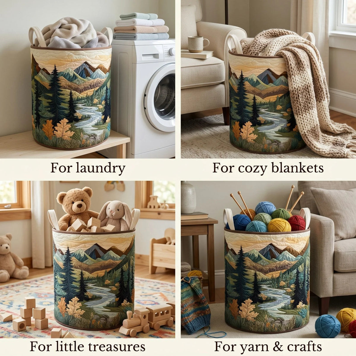 Laundry Basket Quilted Foldable Freestanding With Carry Handles