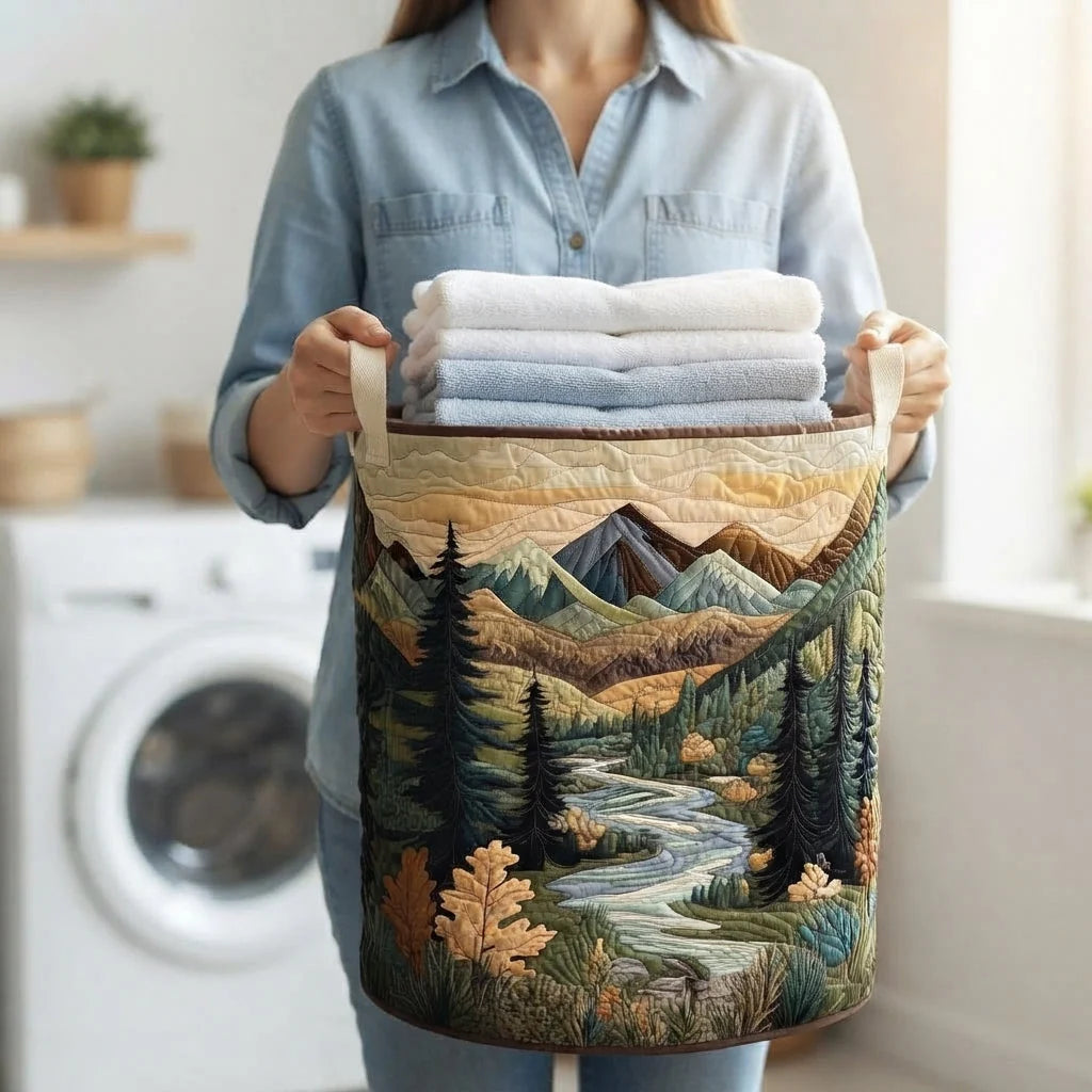 Laundry Basket Quilted Foldable Freestanding With Carry Handles