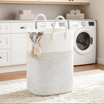 Laundry Basket Woven Cotton Foldable Breathable with Carry Handles