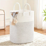 Laundry Basket Woven Cotton Foldable Breathable with Carry Handles