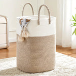 Laundry Basket Woven Cotton Foldable Breathable with Carry Handles