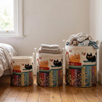 Laundry Hamper Quilted Cat Print Foldable with Carry Handles