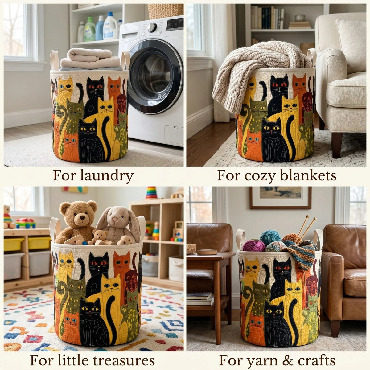 Laundry Hamper Quilted Foldable Self-Standing Cotton Blend