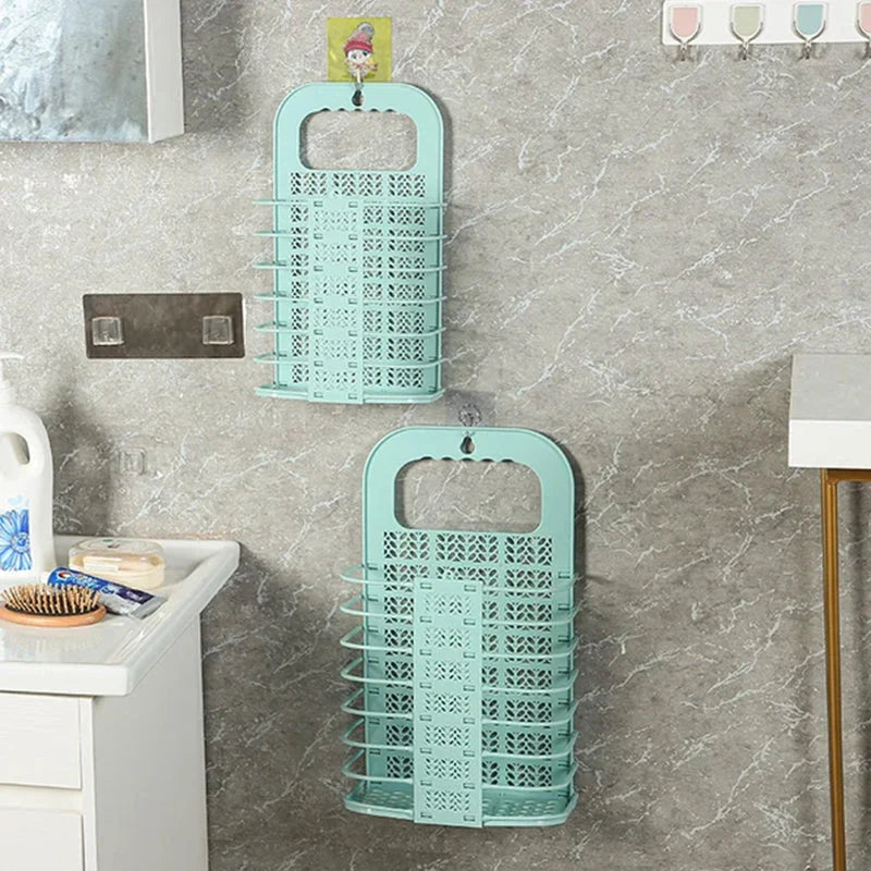 Laundry Storage Basket Wall-Mounted Foldable No-Drill Installation Holds 22 Lb+