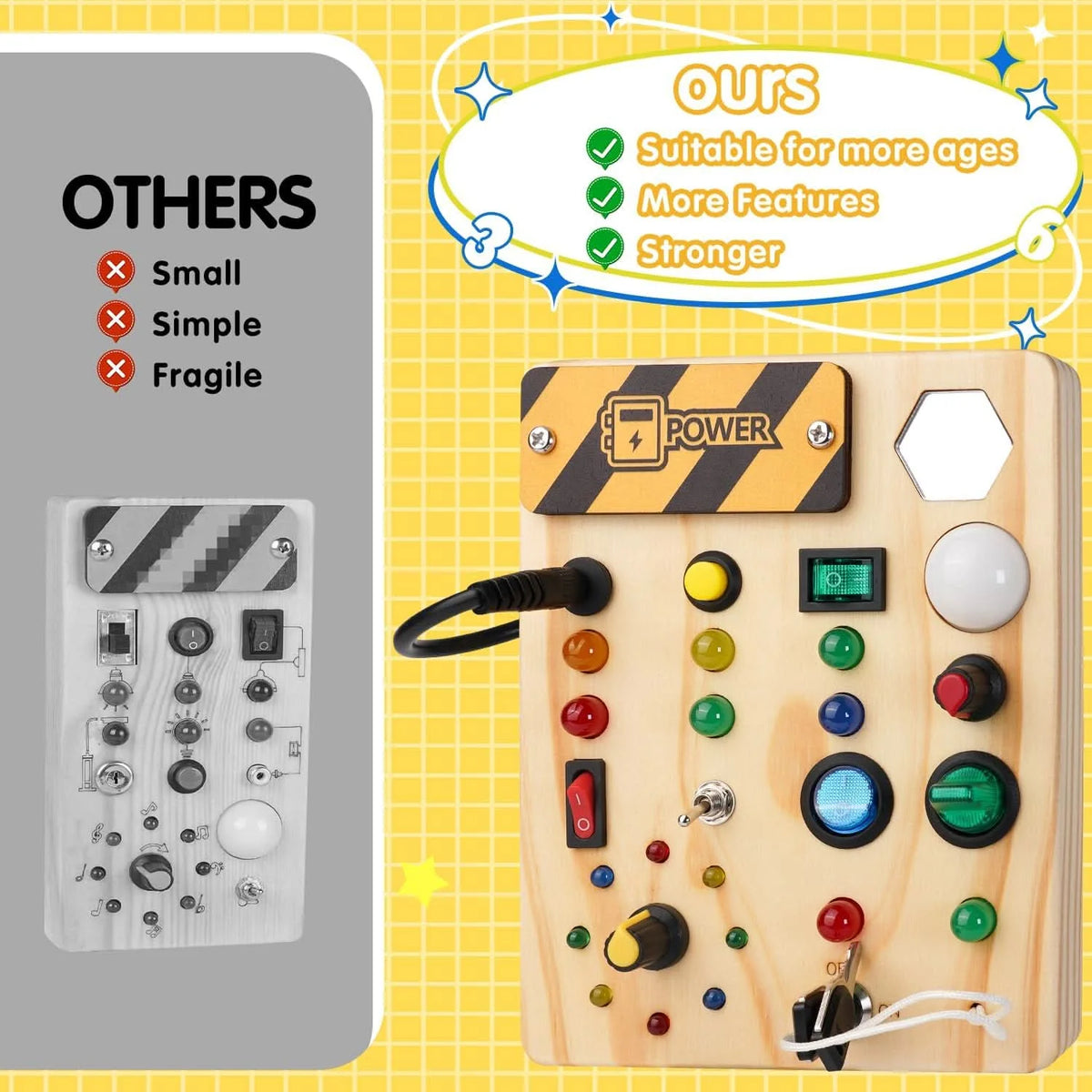 Learning Board Wooden Interactive LED Switches Fine Motor Skills Development