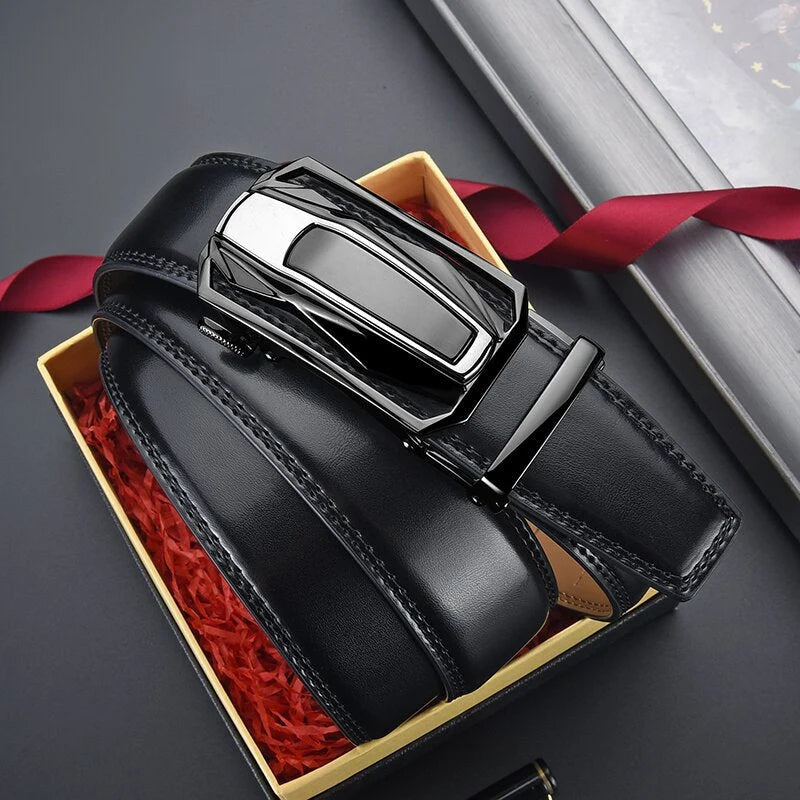 Leather Belt Genuine Leather Auto-Lock Buckle Precise Fit