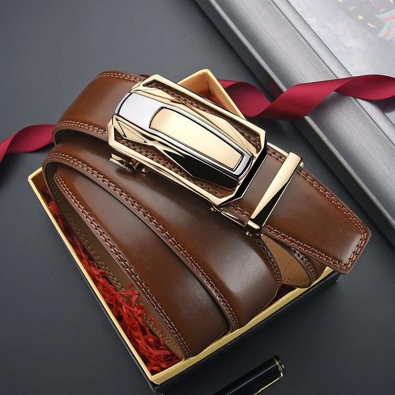 Leather Belt Genuine Leather Auto-Lock Buckle Precise Fit