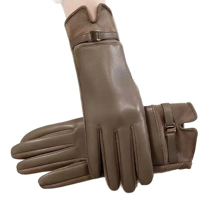 Leather Gloves Touchscreen Compatible Buckle Detail