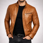 Leather Jacket Bronzed Finish Front Zip