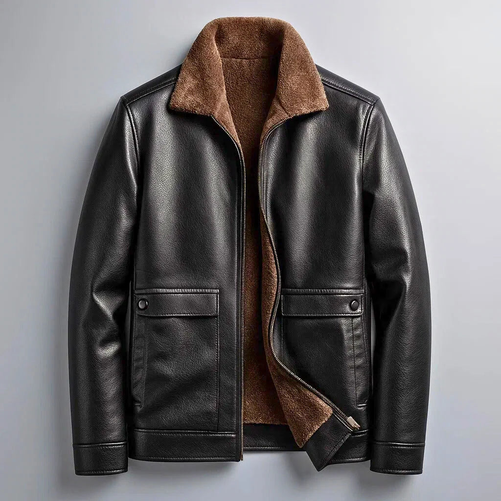 Leather Jacket Sherpa-Lined Insulating Warmth Men’s