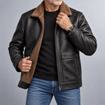 Leather Jacket Sherpa-Lined Insulating Warmth Men’s