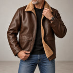Leather Jacket Sherpa-Lined Insulating Warmth Men’s