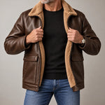 Leather Jacket Sherpa-Lined Insulating Warmth Men’s