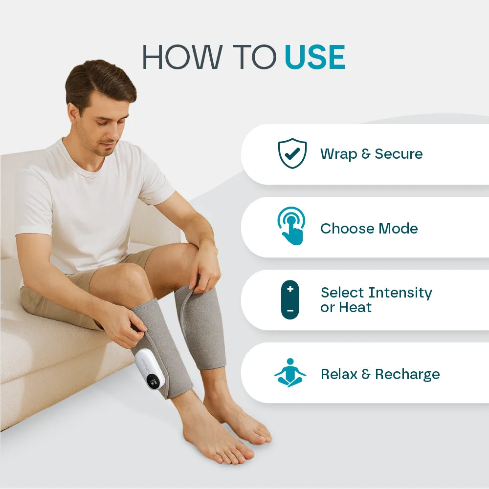 Leg & Calf Massager Cordless Heat Therapy Adjustable Fit