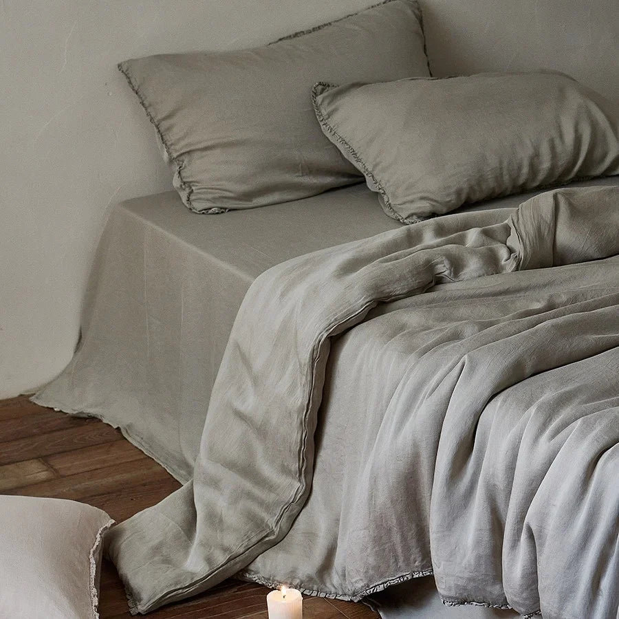 Linen Bedding Set Pre-Washed Crêpe Ruffle Edge Concealed Zipper