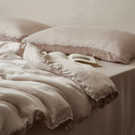Linen Bedding Set Pre-Washed Crêpe Ruffle Edge Concealed Zipper