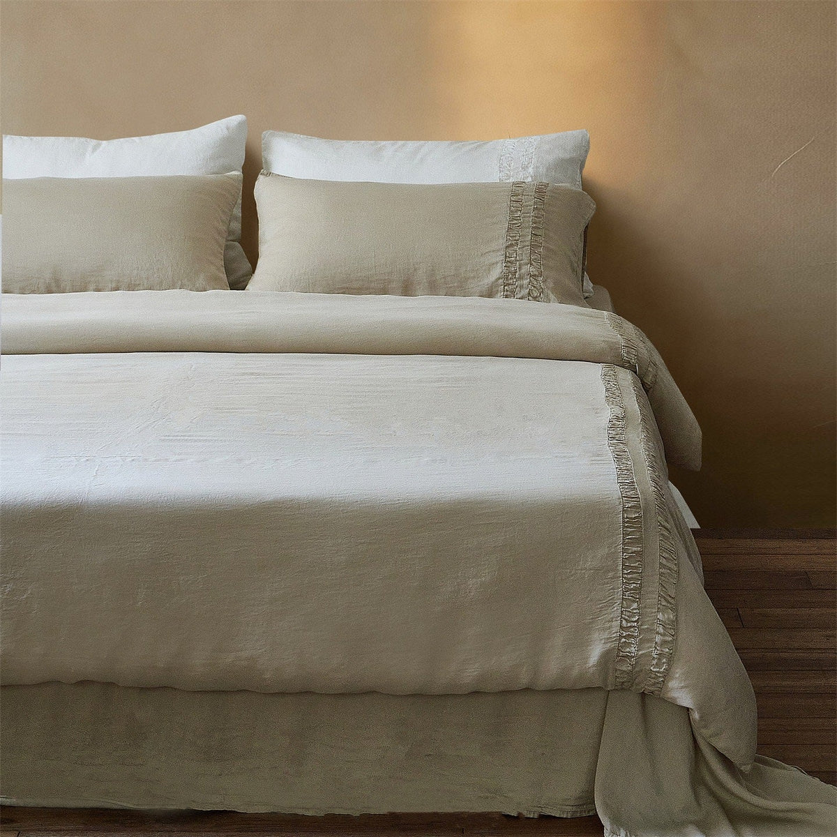 Linen Bedding Set Stonewashed Ruffle Detail