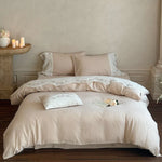 Linen Bedding Set Washed Linen Floral Embroidery 4-Piece Set