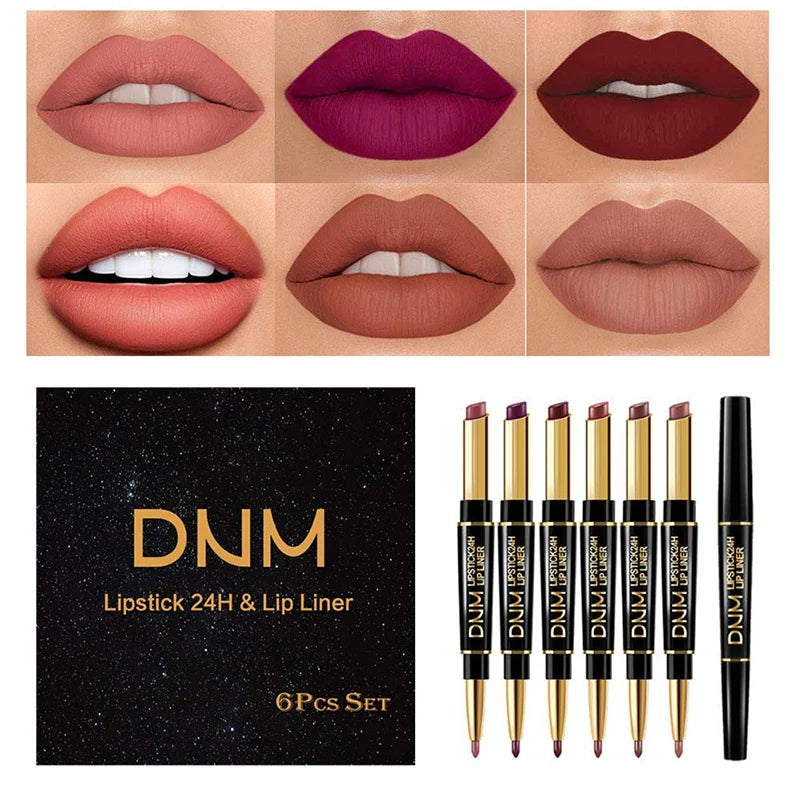Lip Liner & Lipstick Double-Ended Waterproof Long-Lasting Color