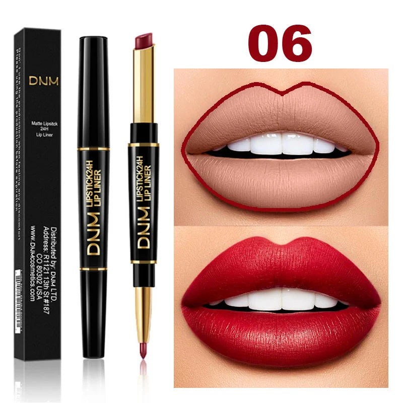 Lip Liner & Lipstick Double-Ended Waterproof Long-Lasting Color