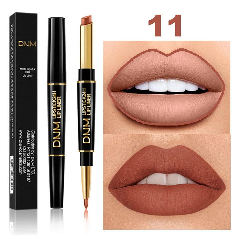 Lip Liner & Lipstick Double-Ended Waterproof Long-Lasting Color
