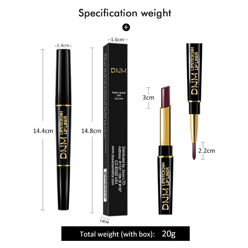 Lip Liner & Lipstick Double-Ended Waterproof Long-Lasting Color