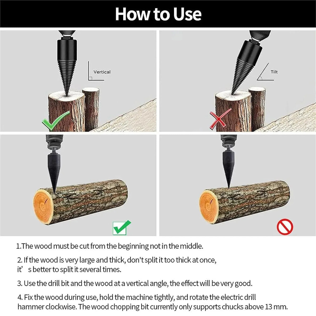 Log Splitter Drill Bit Carbon Steel 4 Shank Adapters