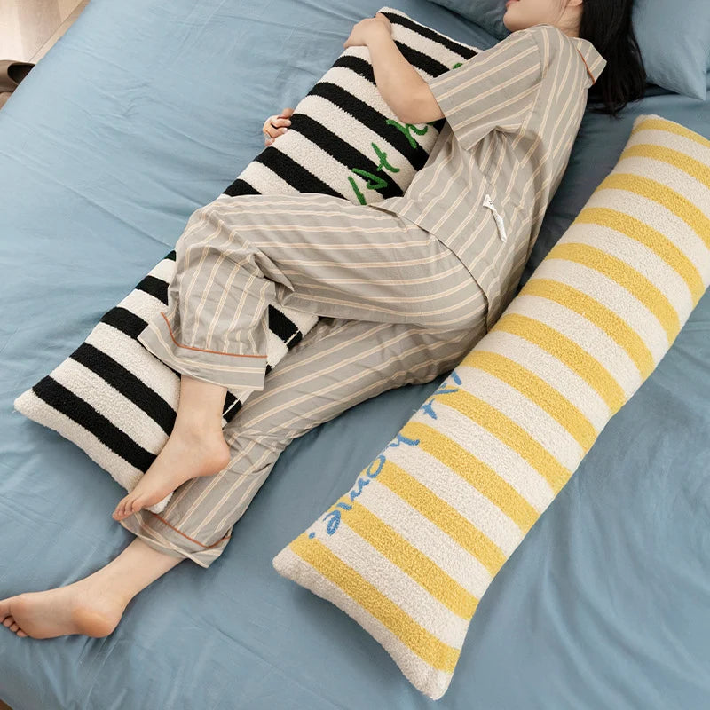 Long Bench Cushion Striped Bouclé Removable Machine Washable Cover