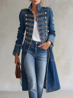 Long Coat Military Style Double-Breasted Officer Collar