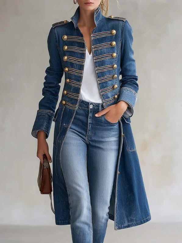 Long Coat Military Style Double-Breasted Officer Collar