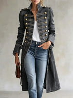 Long Coat Military Style Double-Breasted Officer Collar