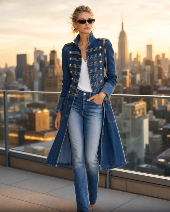 Long Coat Military Style Double-Breasted Officer Collar