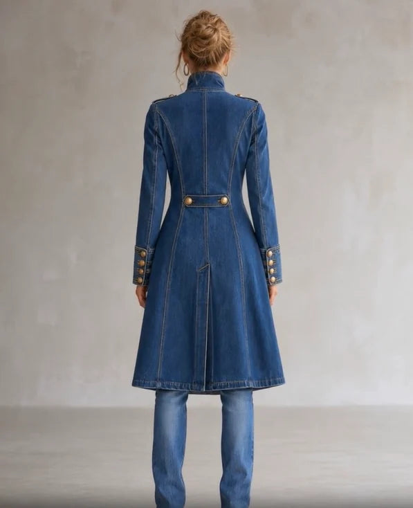 Long Coat Military Style Double-Breasted Officer Collar