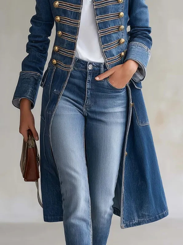 Long Coat Military Style Double-Breasted Officer Collar