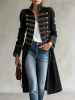 Long Coat Military Style Double-Breasted Officer Collar