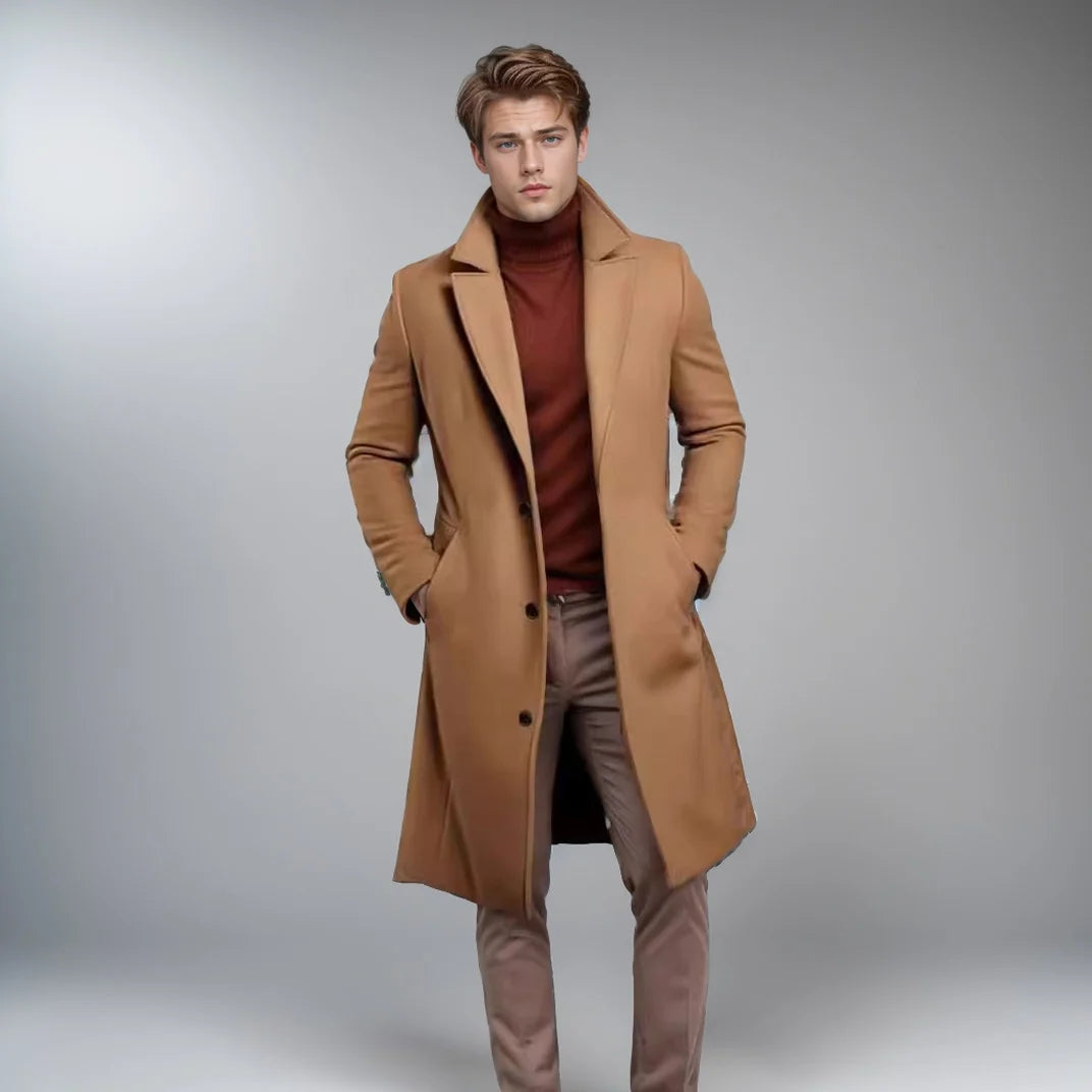 Long Coat Wool Blend Fitted Cut Soft Lining