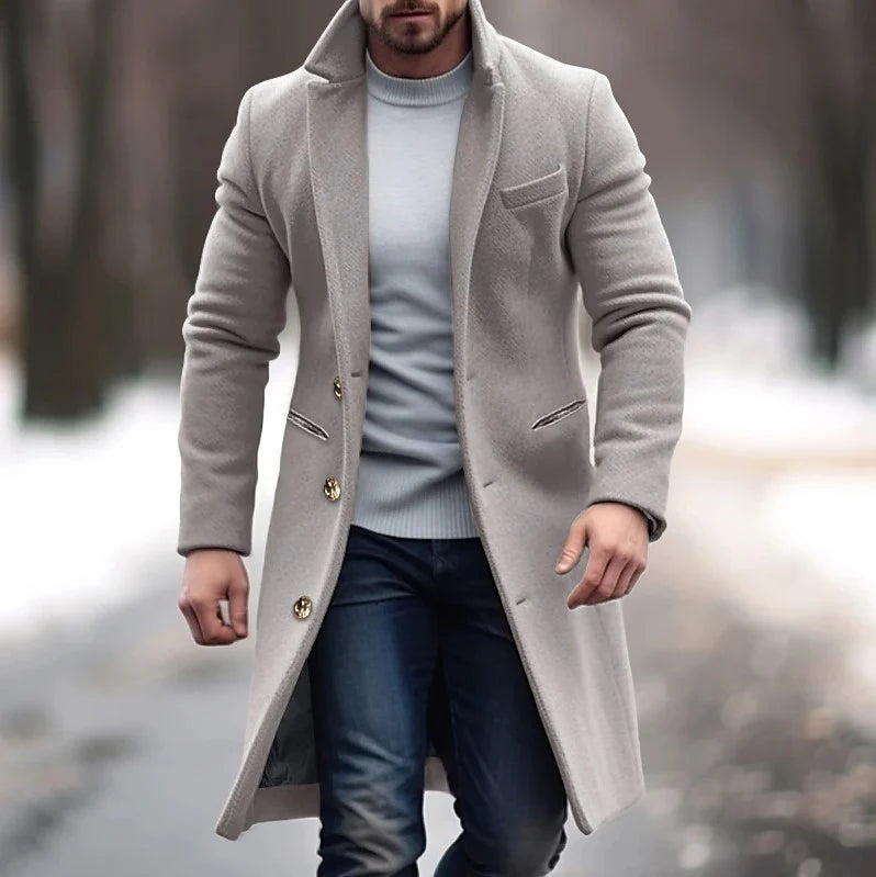 Long Coat Wool Blend Fitted Cut Soft Lining