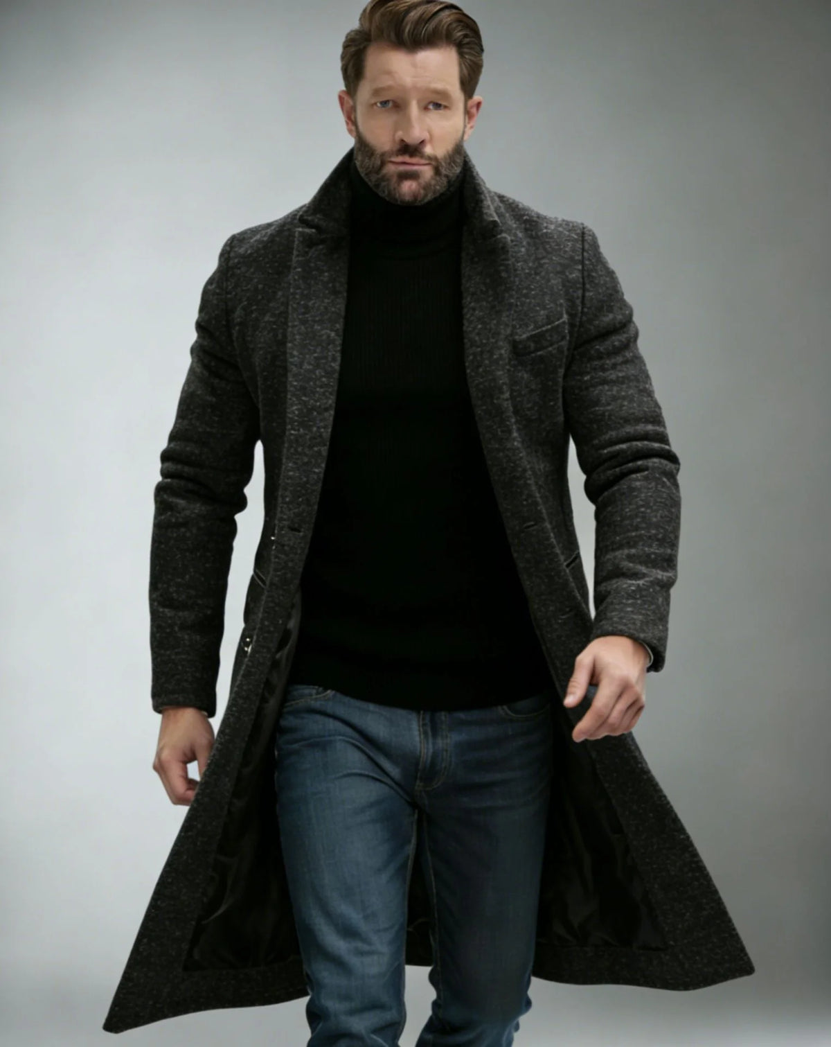 Long Coat Wool Blend Fitted Cut Soft Lining