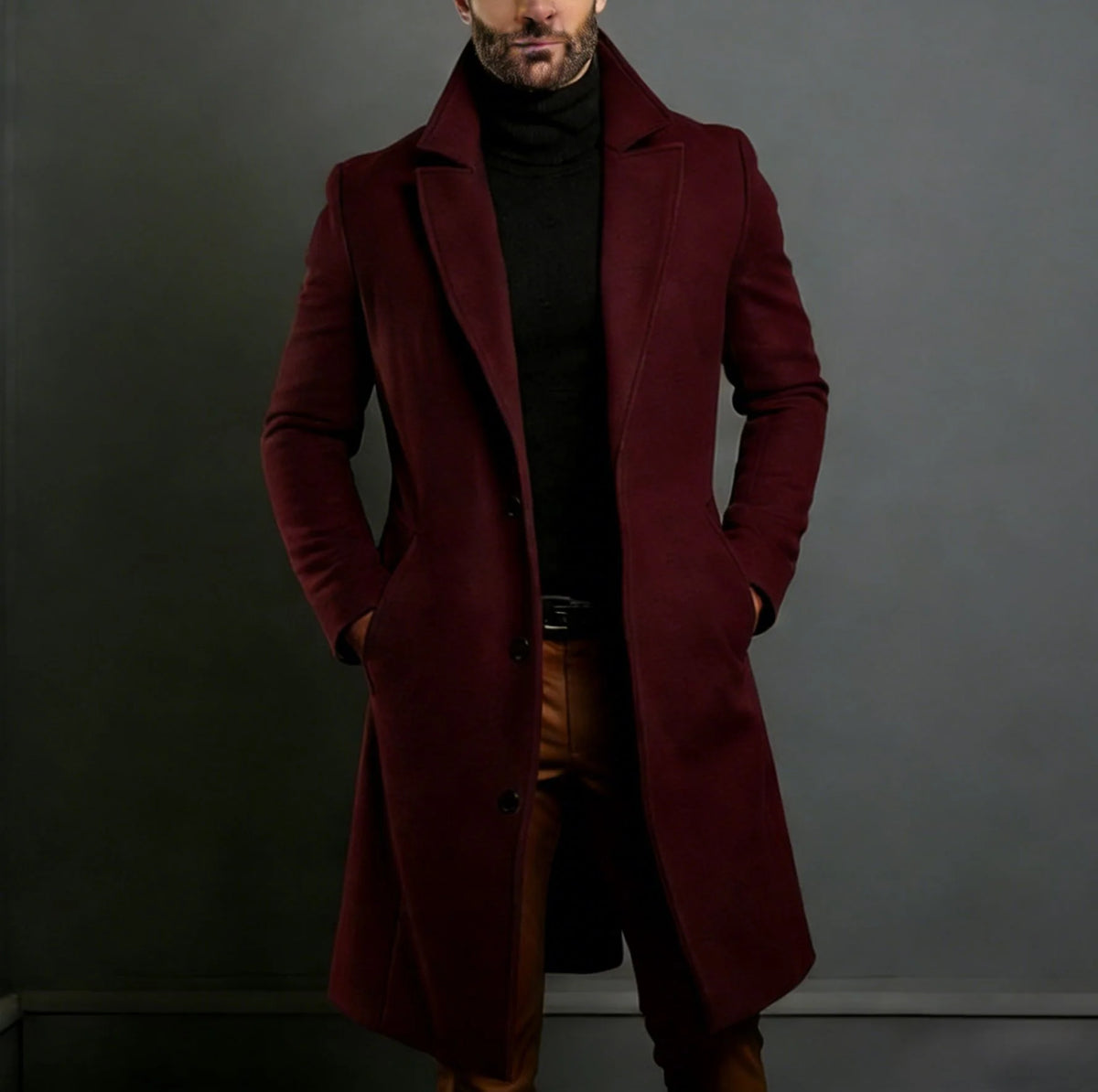 Long Coat Wool Blend Fitted Cut Soft Lining