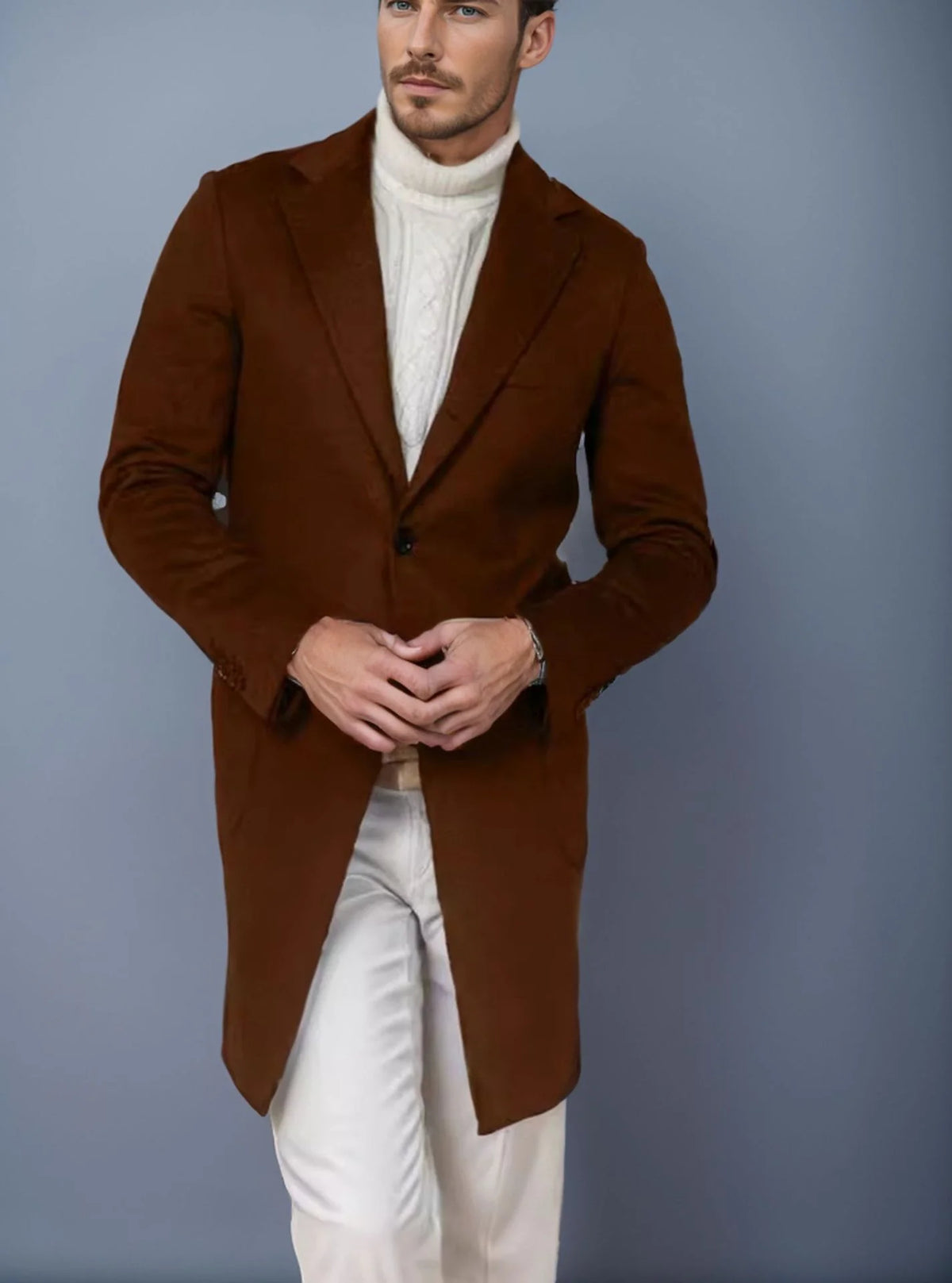 Long Coat Wool Blend Fitted Cut Soft Lining