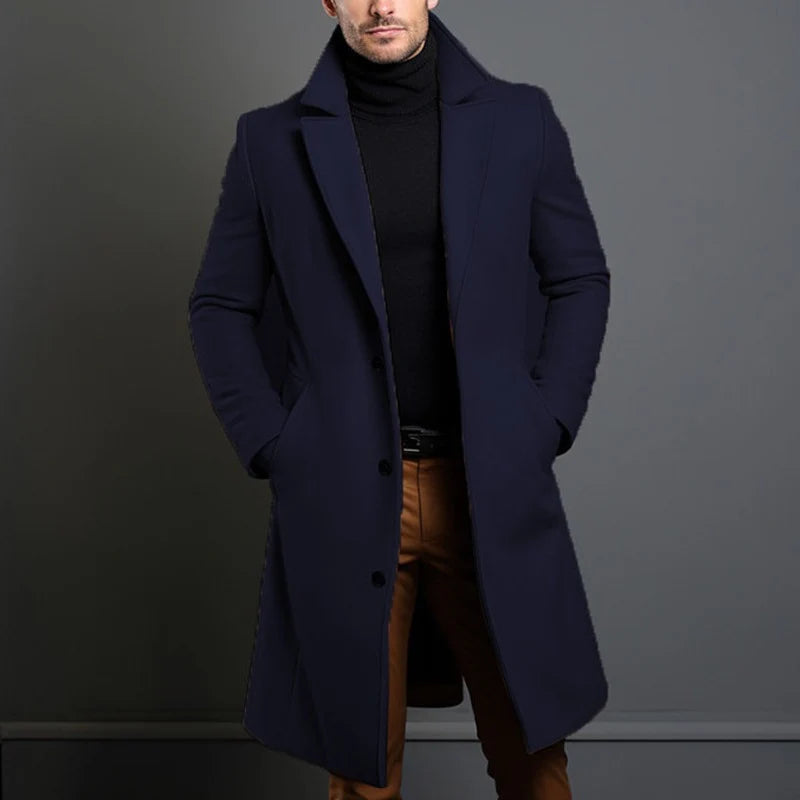 Long Coat Wool Blend Fitted Cut Soft Lining