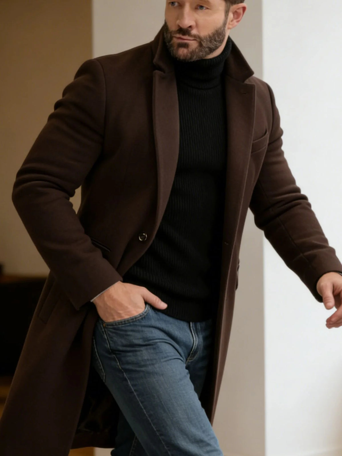 Long Coat Wool Blend Fitted Cut Soft Lining