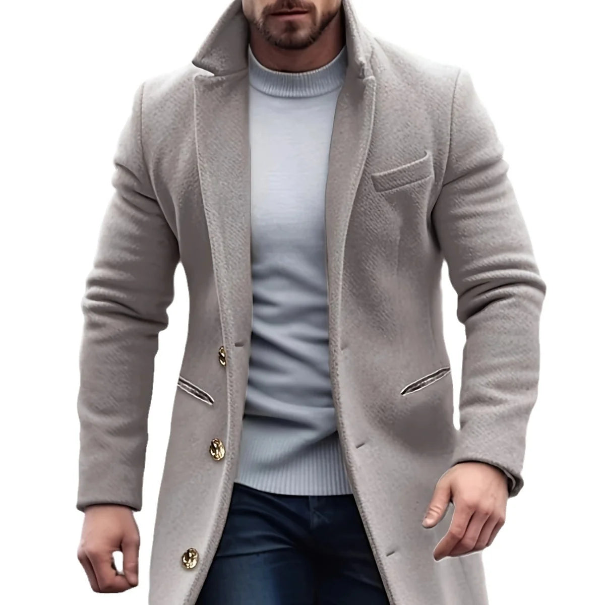 Long Coat Wool Blend Fitted Cut Soft Lining